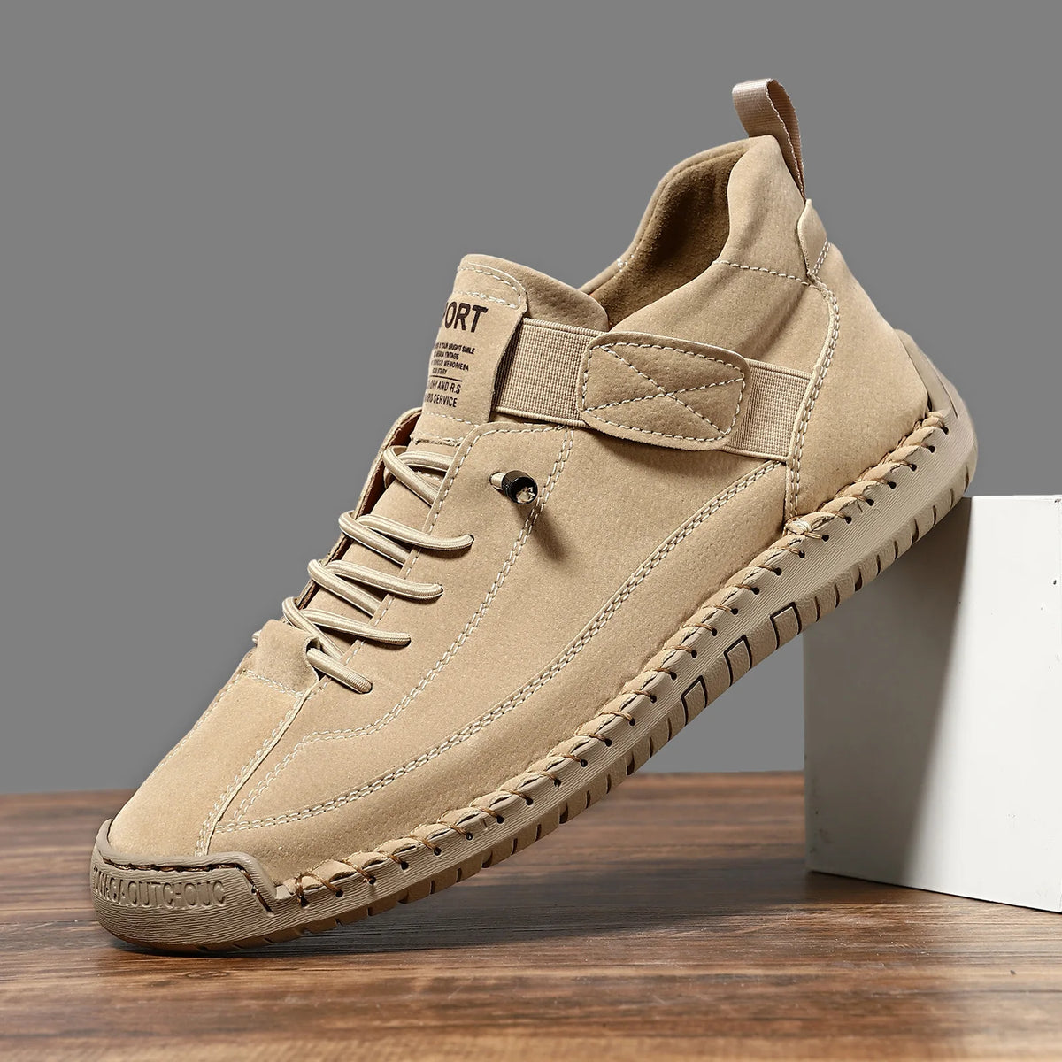 GRETA | Botas planas con parches de cuero y microfibra - Marrón claro