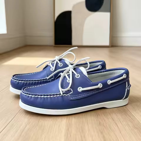 MARIANO - Zapato náutico de cuero azul marino para hombre
