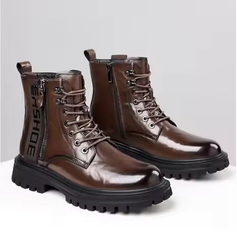 Botines de cuero marrón rústico para hombre