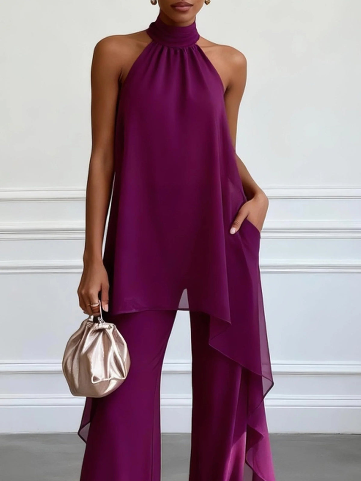Conjunto Top Morado sin Mangas y Pantalón
