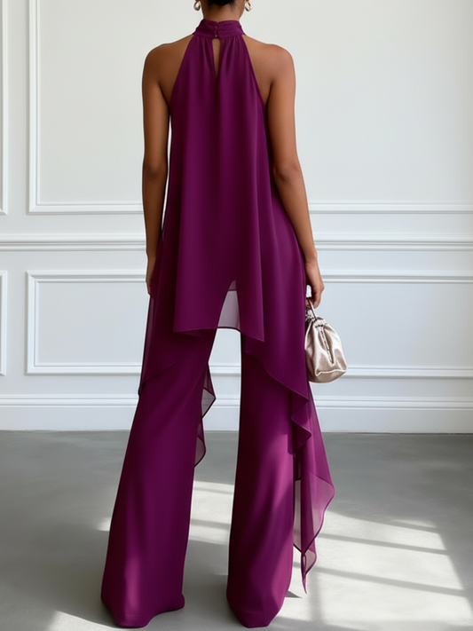 Conjunto Top Morado sin Mangas y Pantalón