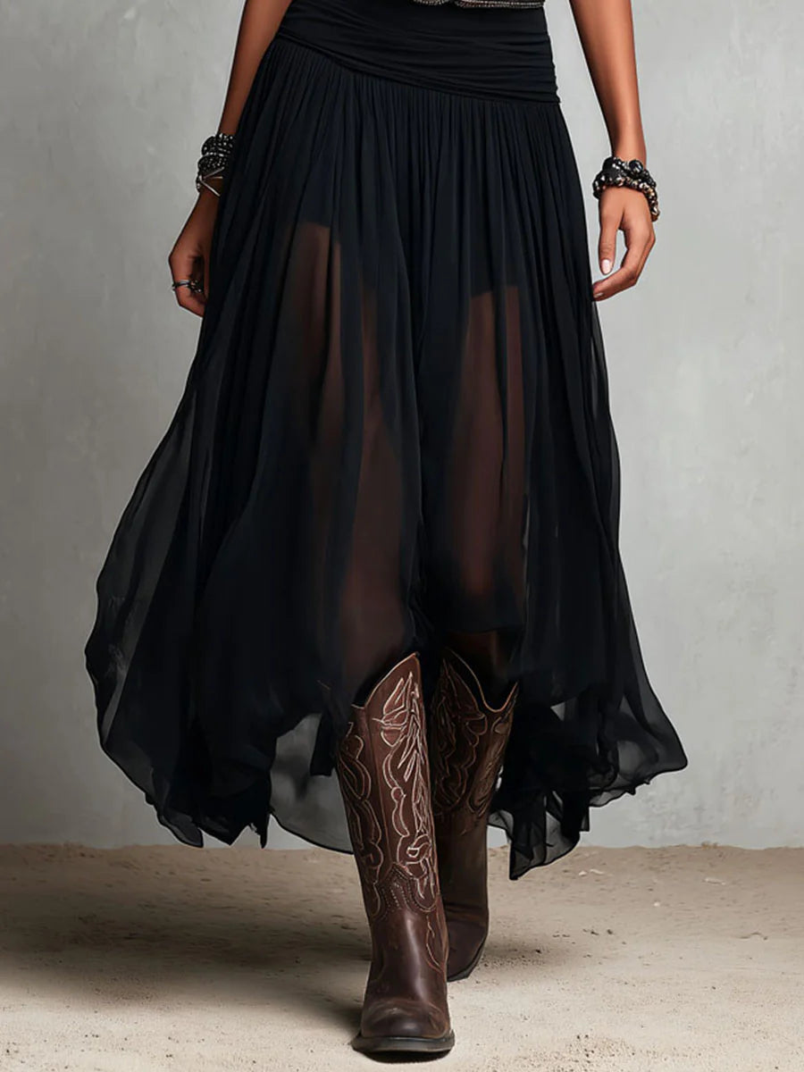 Conjunto Top Negro y Falda Maxi de Tul
