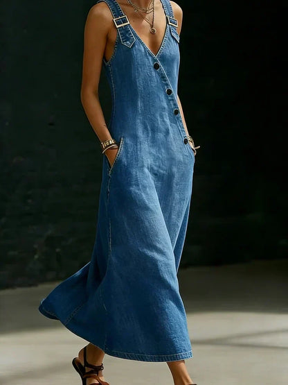 Vera | Vestido Largo de Denim con Botones