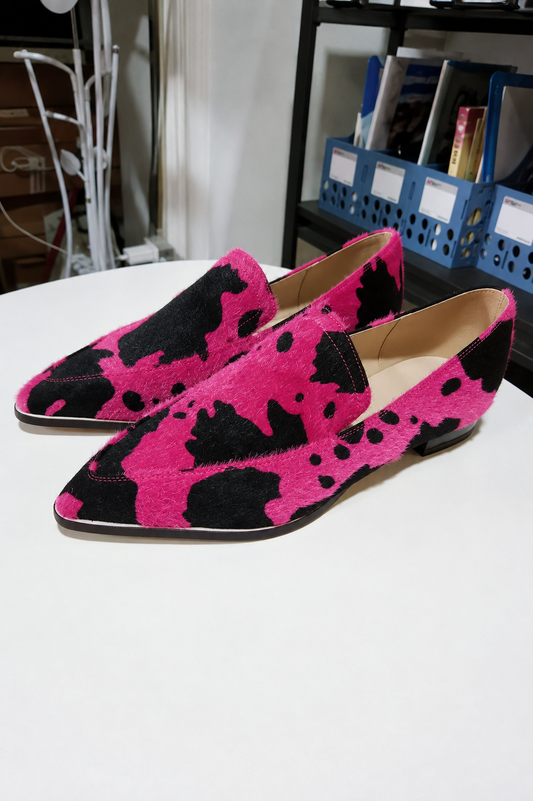 andrea mocasines de pelo estampado vaca rosa fucsia