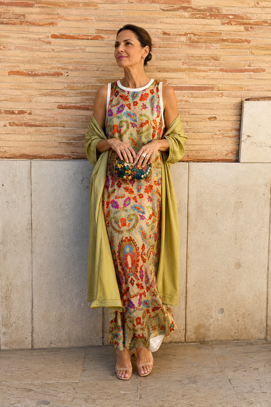 conjunto 2 piezas bohemio etnico retro amarillo
