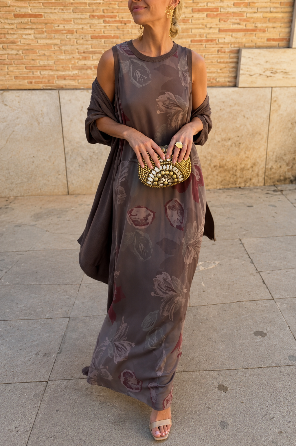 conjunto 2 piezas bohemio etnico retro gris oscuro