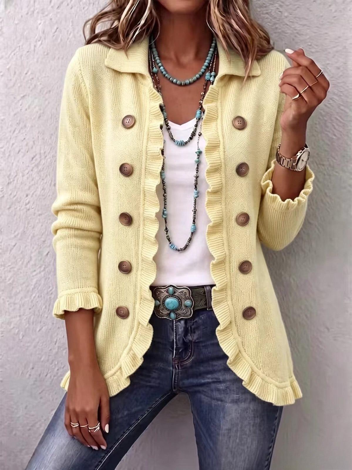 GRACIA | Chaqueta de Punto Crema con Volantes