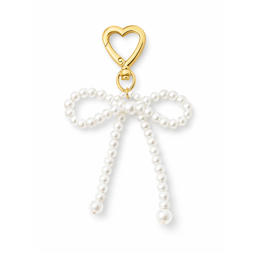 Pearl Bow | Charm de bolso elegante en aspecto dorado