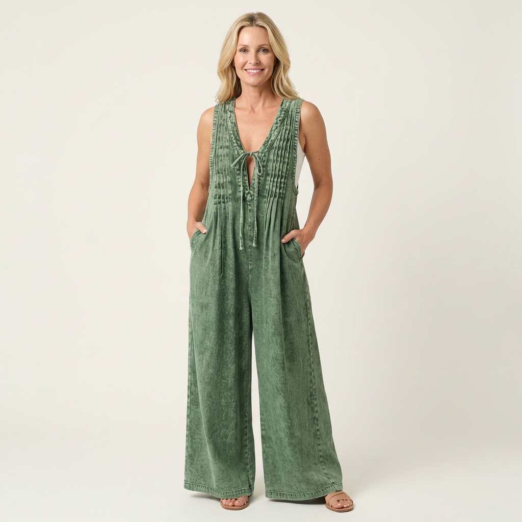 Griselda | Mono de Denim de Pierna Ancha Plisado