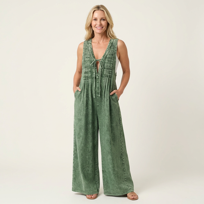 Griselda | Mono de Denim de Pierna Ancha Plisado