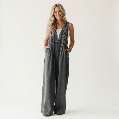 Griselda | Mono de Denim de Pierna Ancha Plisado