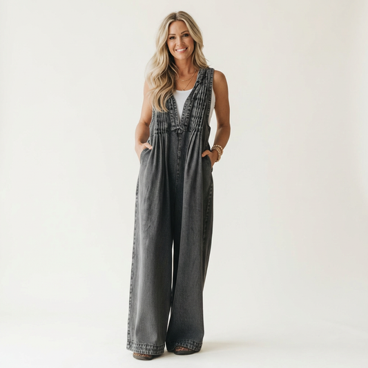 Griselda | Mono de Denim de Pierna Ancha Plisado