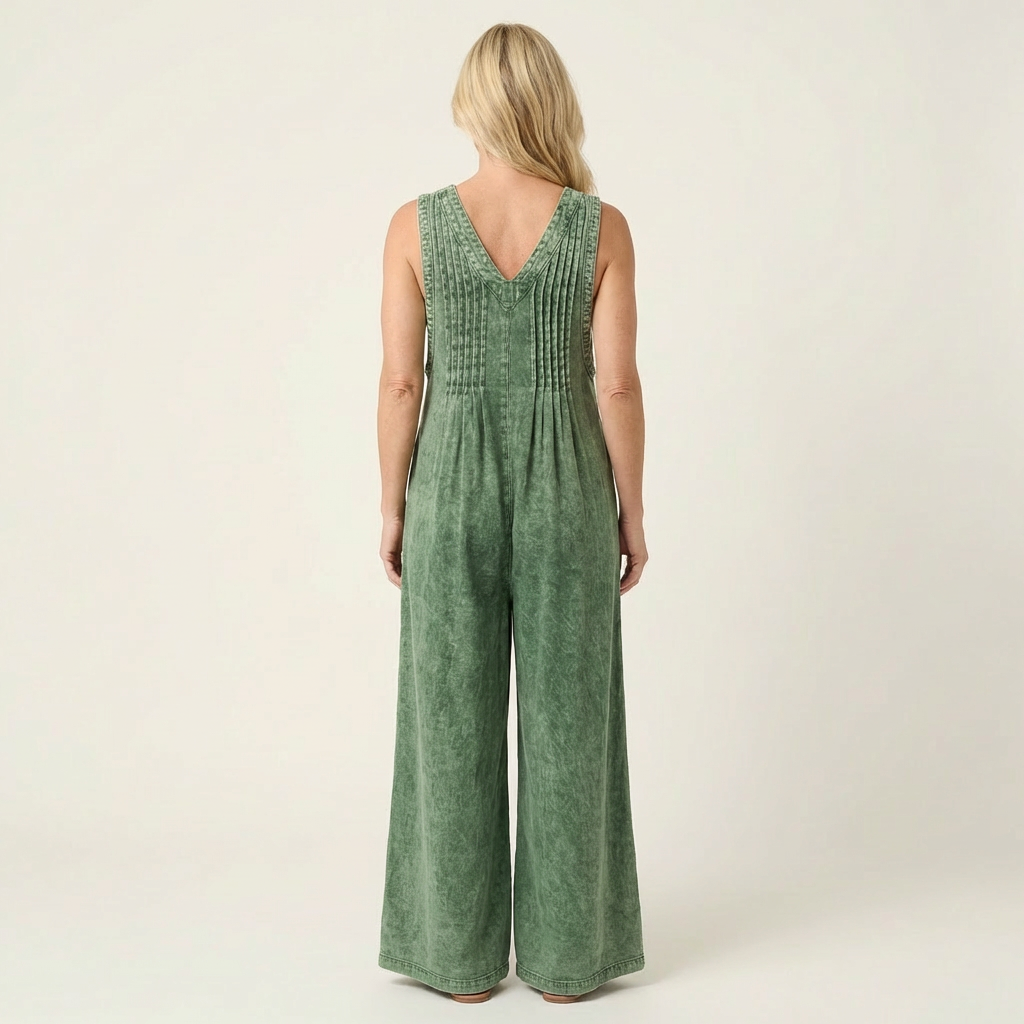 Griselda | Mono de Denim de Pierna Ancha Plisado