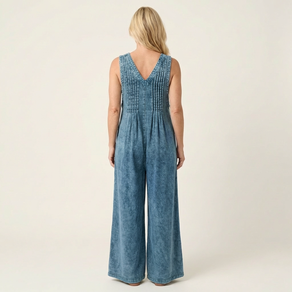Griselda | Mono de Denim de Pierna Ancha Plisado