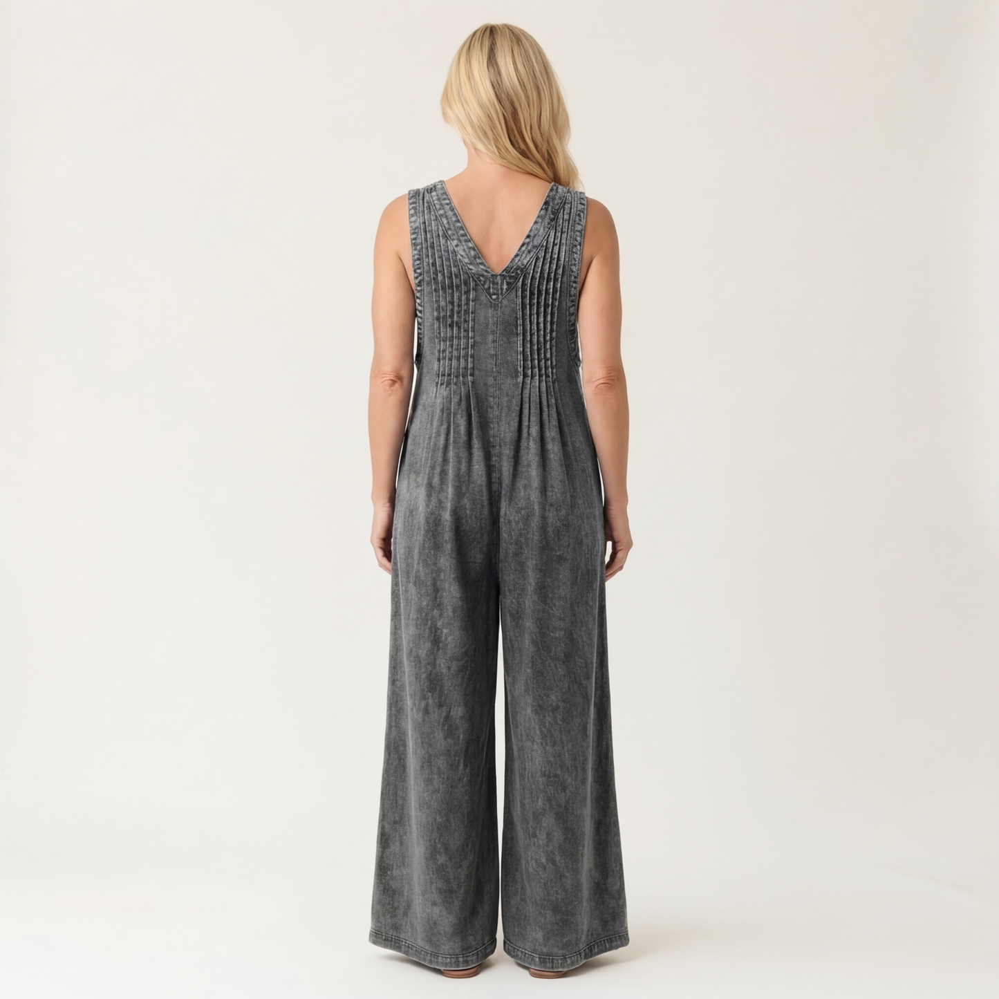 Griselda | Mono de Denim de Pierna Ancha Plisado