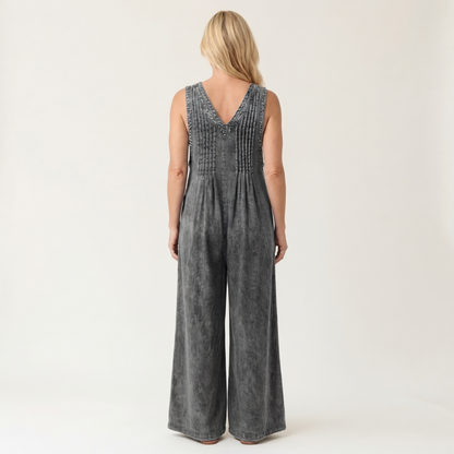 Griselda | Mono de Denim de Pierna Ancha Plisado