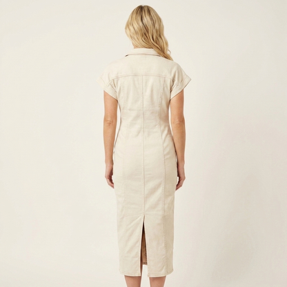 Maya | Vestido Midi Bodycon de Denim con Botonadura Delantera