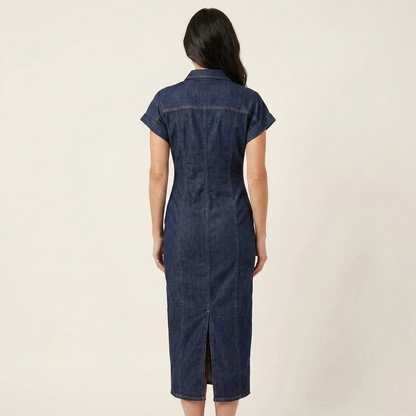Maya | Vestido Midi Bodycon de Denim con Botonadura Delantera