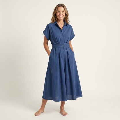 Melody | Vestido Midi Vaquero con Botones y Cinturón