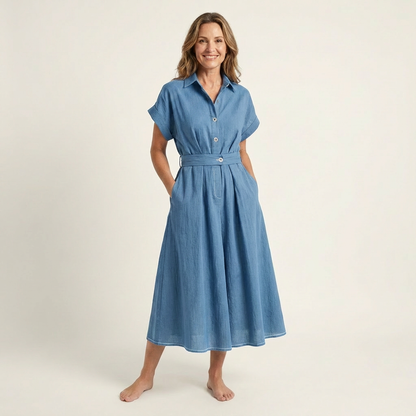Melody | Vestido Midi Vaquero con Botones y Cinturón