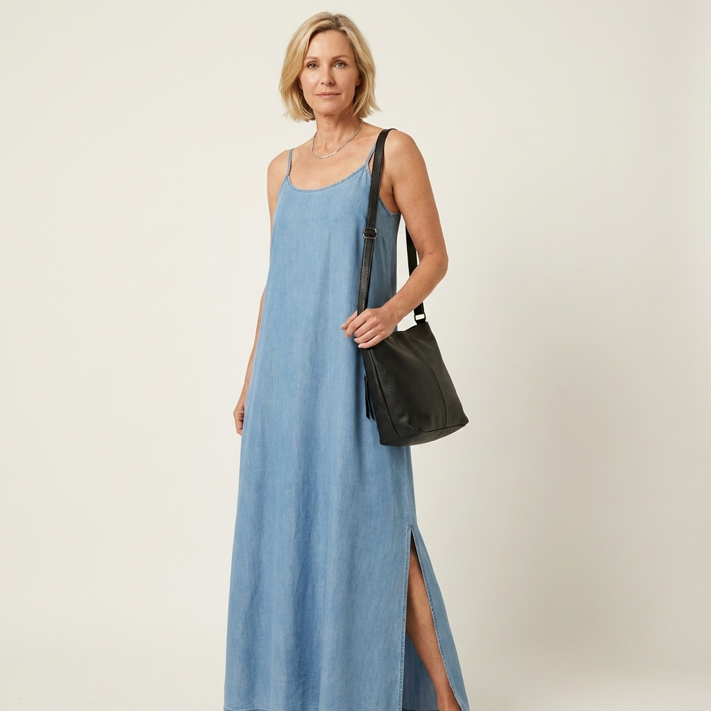 Azure | Vestido Maxi de Denim con Abertura Lateral