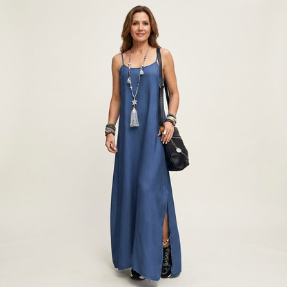 Azure | Vestido Maxi de Denim con Abertura Lateral