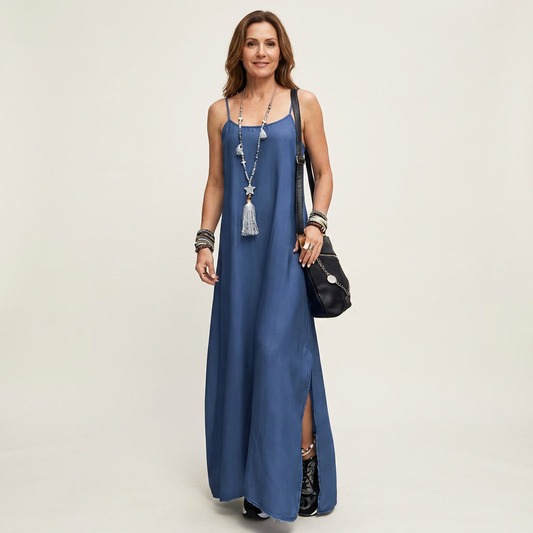 Azure | Vestido Maxi de Denim con Abertura Lateral
