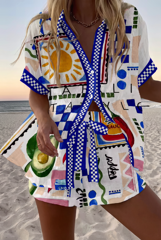 MARGARITA™ | Conjunto camisa y short estampado soles y flores