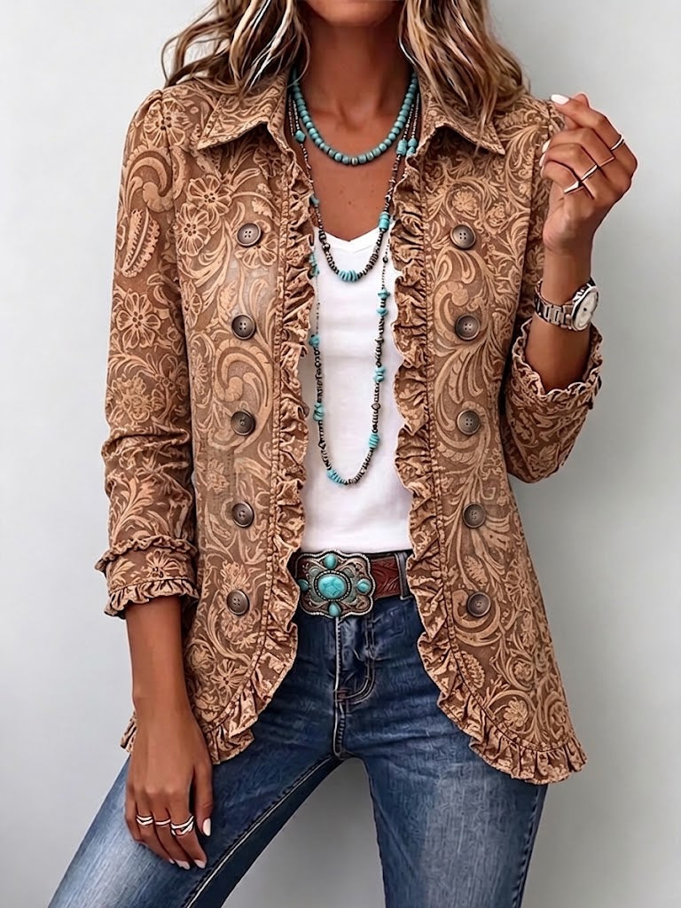 BERTA | Chaqueta Floral Vintage con Volantes
