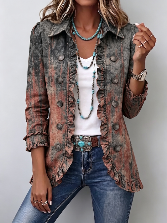 VICENTA | Chaqueta Degradada Texturizada con Volantes
