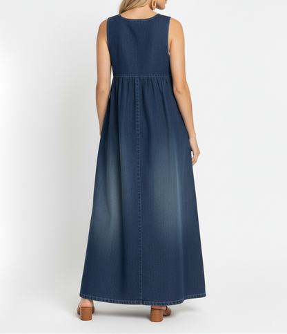 Karen | Vestido Largo de Denim Lavado Vintage con Toque de Algodón Suave