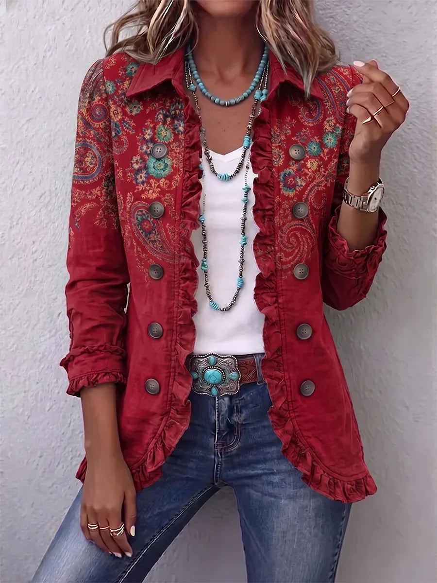 SARA | Chaqueta Estampado Cachemira con Volantes