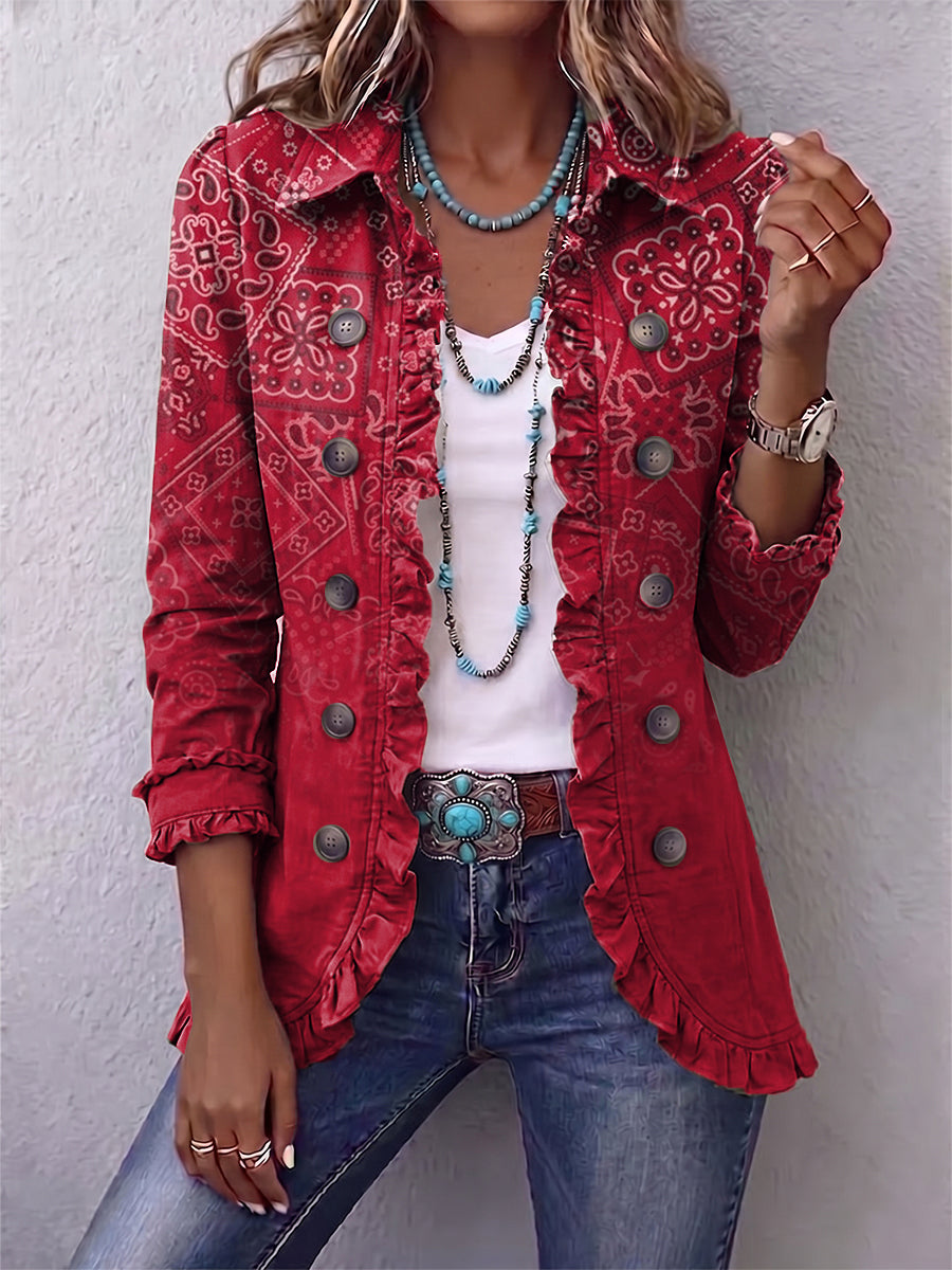 SANDRA | Chaqueta Estampado Cachemira Degradado con Volantes