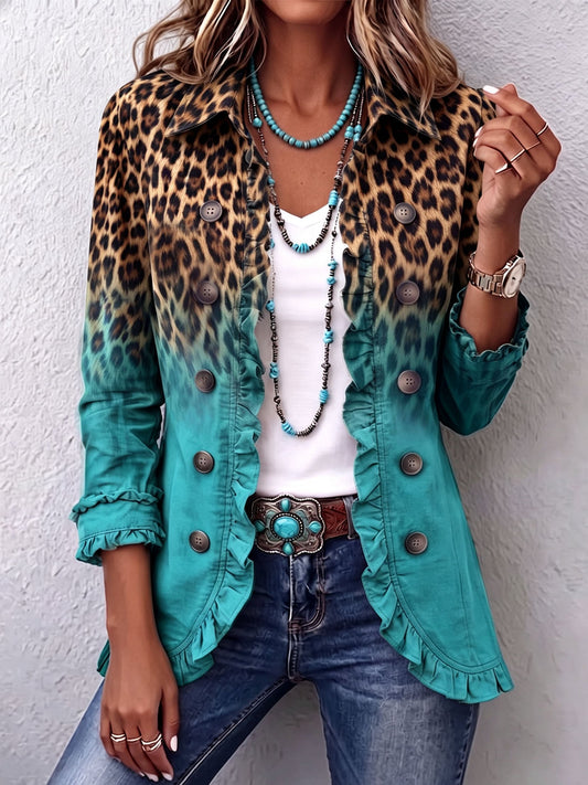 JOSEFINA | Blazer Leopardo Degradado Turquesa con Volantes
