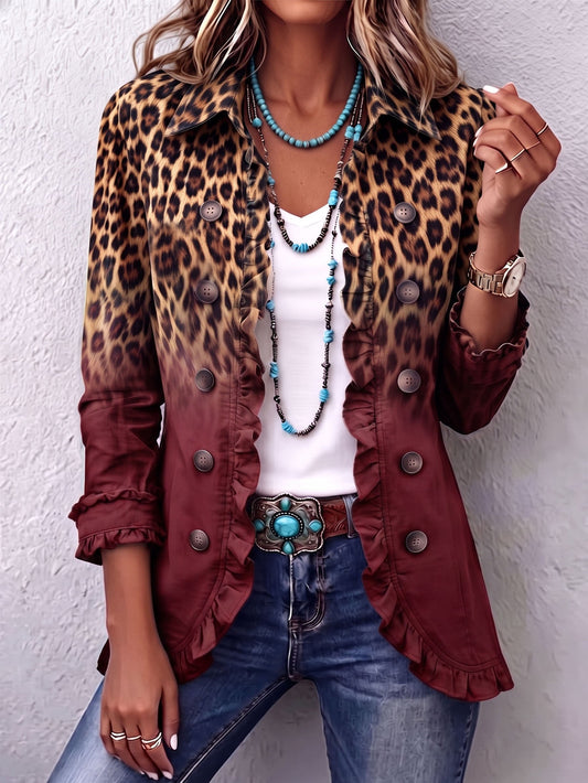 BEATRIZ | Blazer Leopardo Degradado Burdeos con Volantes