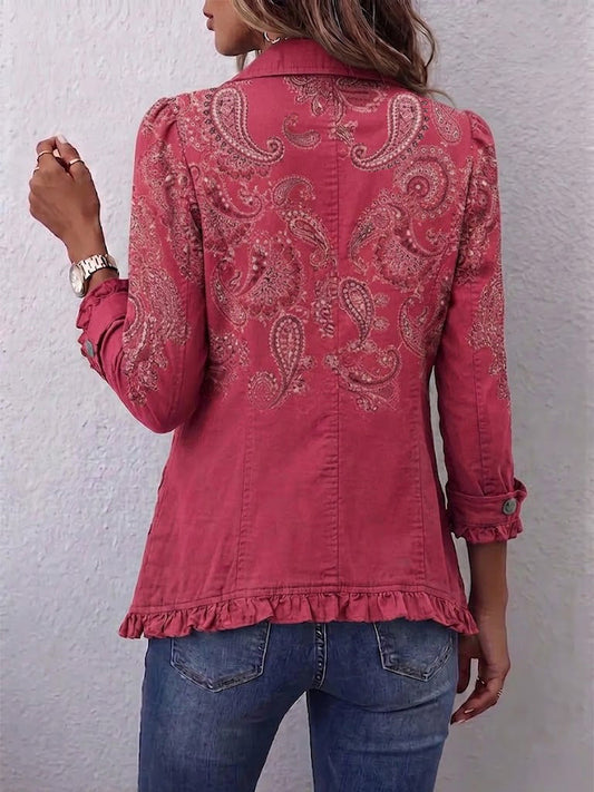 INÉS | Chaqueta Estampado Cachemira Rosa con Volantes