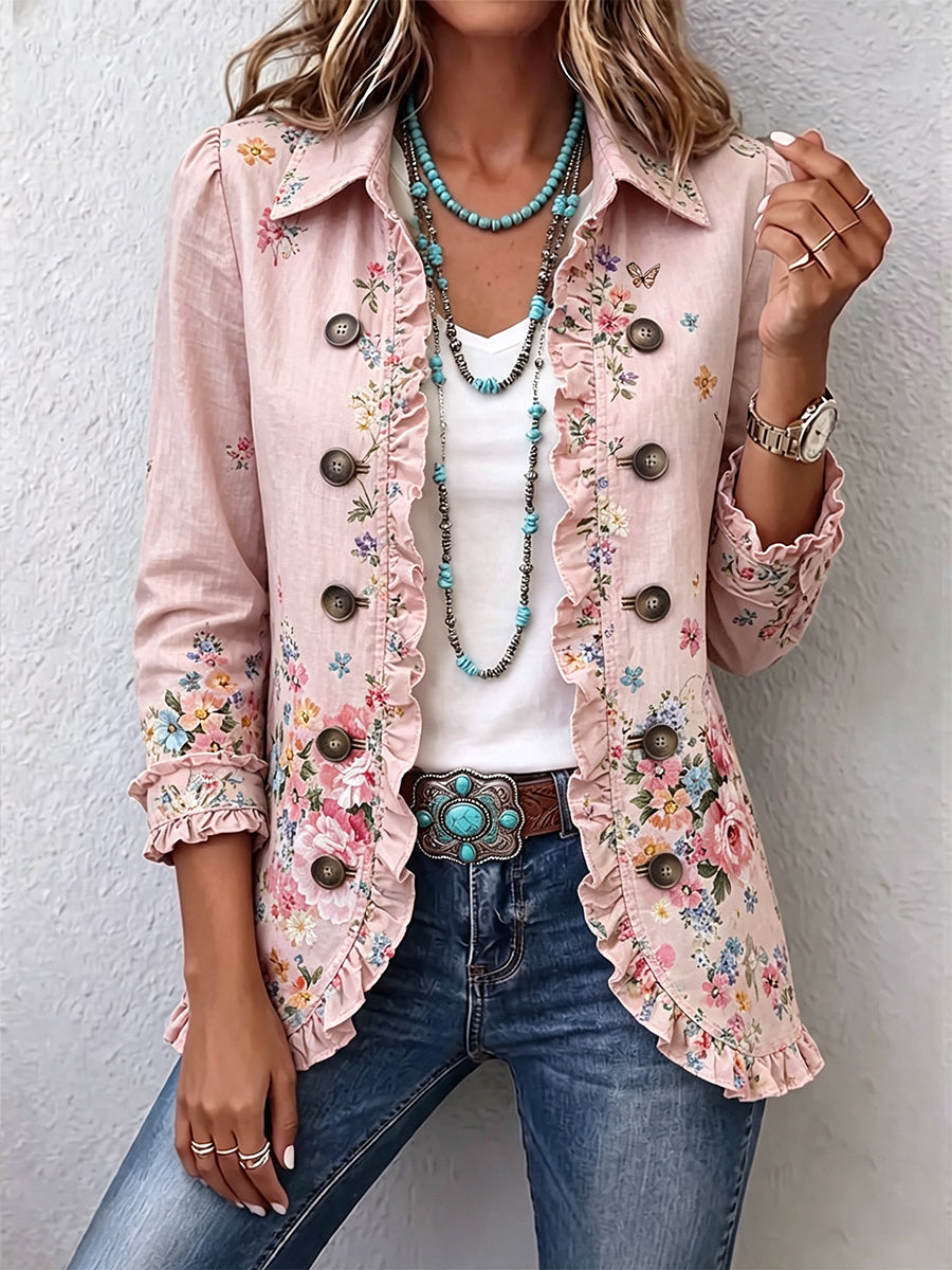 MAGDALENA | Chaqueta Floral con Volantes y Botones
