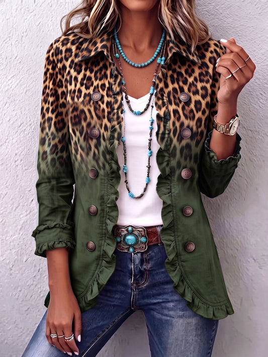 NURIA | Blazer Leopardo Verde con Volantes