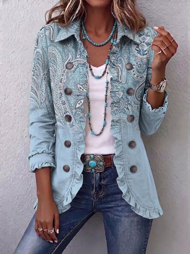 TERESA | Chaqueta Estampado Cachemira Vintage con Volantes