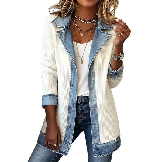 BLANCA | Chaqueta Vaquera Blanca con Punto Acanalado